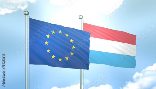 European Union and Luxembourg Flag Together A Concept of Realations