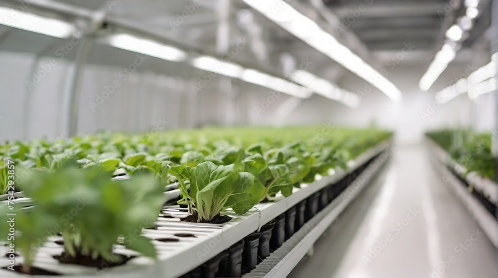 Growing plants in a greenhouse under artificial lighting, agro-industrial business, growing seedlings Growing plants in a greenhouse under artificial lighting, agro-industrial business, growing seedlings