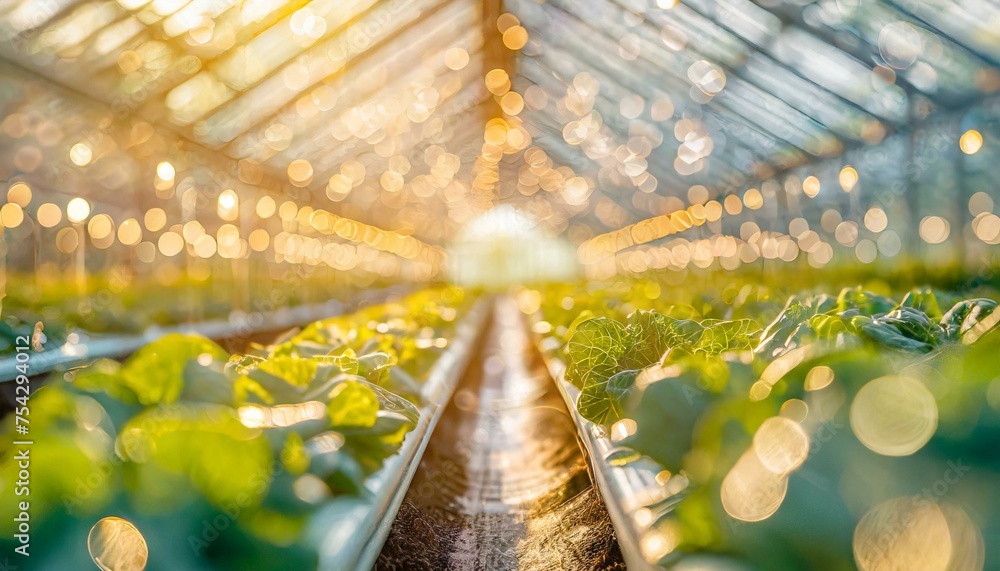 Growing organic vegetables concept; in a very big greenhouse
