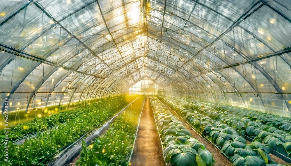 Growing organic vegetables concept; in a very big greenhouse