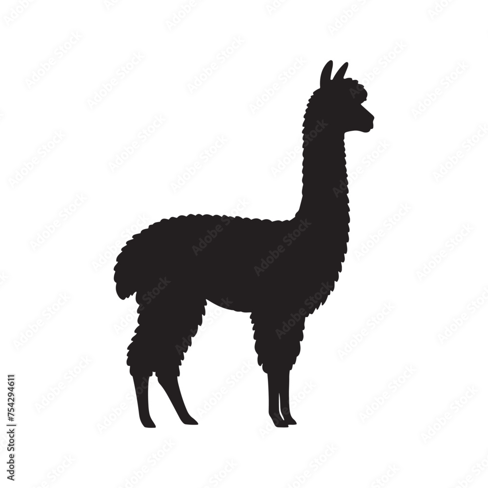 Fototapeta premium Graceful Grazers: Vector Alpaca Silhouette - Capturing the Elegance and Charm of Nature's Woolly Wanderer. Minimalist alpaca illustration.
