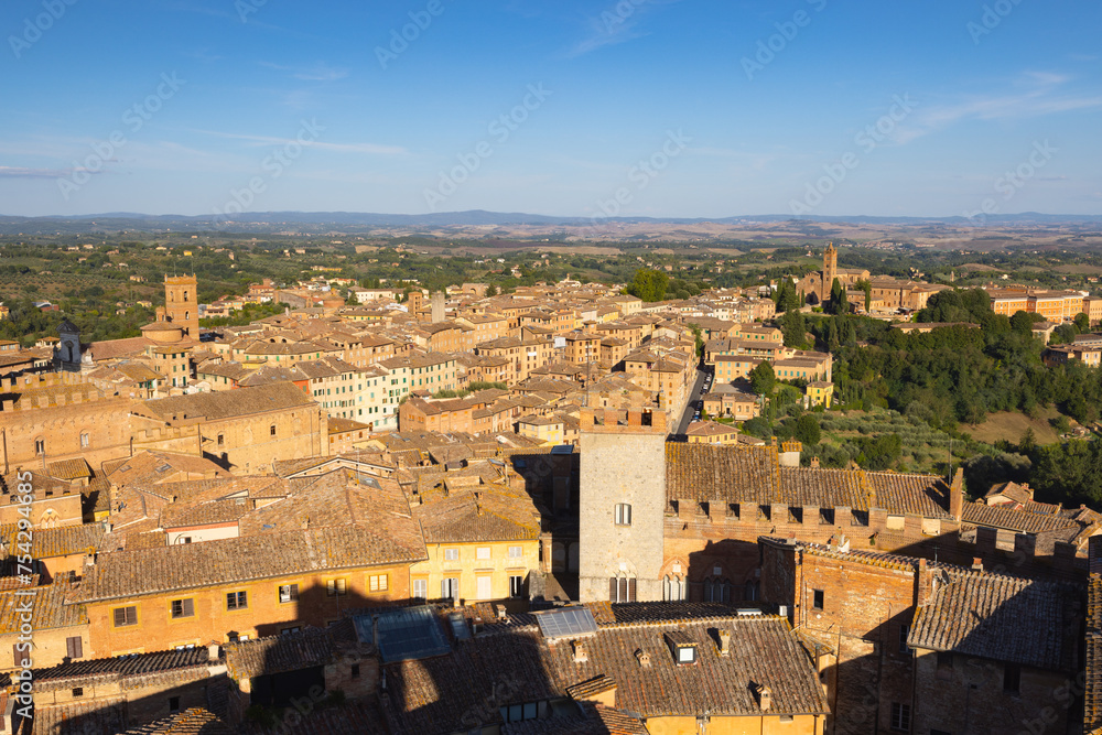 Fototapeta premium The most beautiful view of the city of Siena from the walls near the cathedral