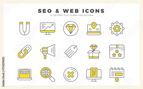 15 SEO & WEB Two Color icon pack. vector illustration.
