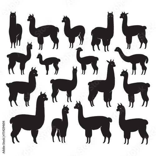 Graceful Grazers: Vector Alpaca Silhouette - Capturing the Elegance and Charm of Nature's Woolly Wanderer. Minimalist alpaca illustration.