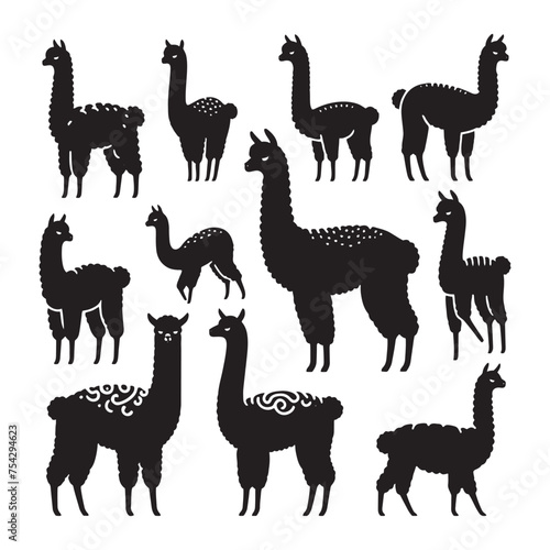 Graceful Grazers: Vector Alpaca Silhouette - Capturing the Elegance and Charm of Nature's Woolly Wanderer. Minimalist alpaca illustration.