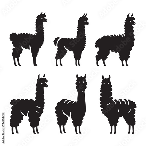 Graceful Grazers: Vector Alpaca Silhouette - Capturing the Elegance and Charm of Nature's Woolly Wanderer. Minimalist alpaca illustration.