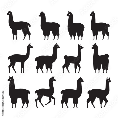 Graceful Grazers: Vector Alpaca Silhouette - Capturing the Elegance and Charm of Nature's Woolly Wanderer. Minimalist alpaca illustration.