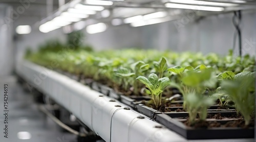 Growing plants in a greenhouse under artificial lighting, agro-industrial business, growing seedlings