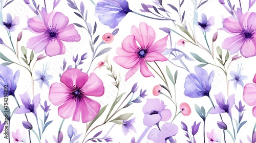 Wallpaper Mural Floral seamless pattern in watercolor texture on a white background. Wedding invitation, valentine day and mother day celebration concept backdrop. Torontodigital.ca
