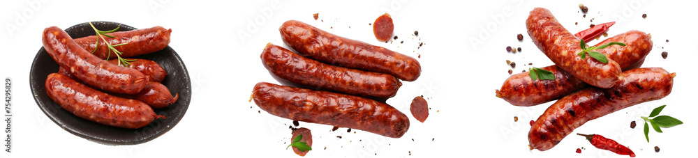 Smoked sausages on white background Smoked sausages on white background