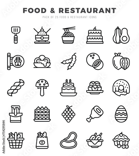 Food and Restaurant Lineal icons collection. 25 icon set. Vector illustration.