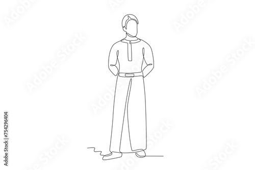 A man is wearing a koko shirt and sarong