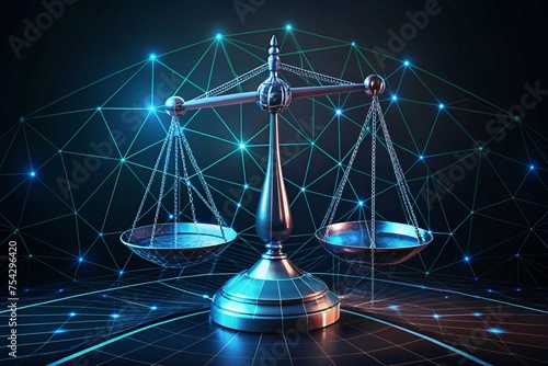 Digital illustration of scales of justice in abstract background.