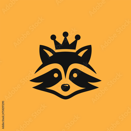 raccoon logo design. raccoon with crown. raccoon head logo vector