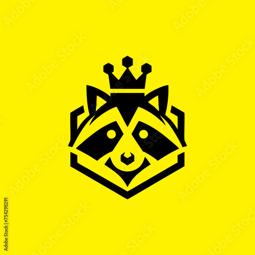raccoon logo design. raccoon with crown. raccoon head logo vector