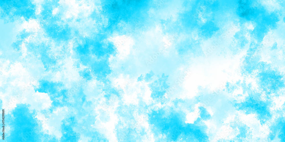 Beautiful and cloudy sky blue watercolor background, blue watercolor background with colors. watercolor scraped grungy background . This blurred and grainy Blue powder explosion on white background