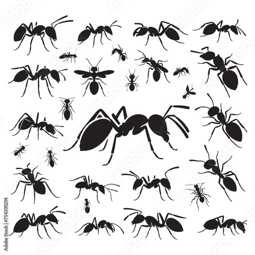Tiny Titans: Vector Ant Silhouette - Capturing the Industriousness and Strength of Nature's Minuscule Worker. Minimalist ant illustration