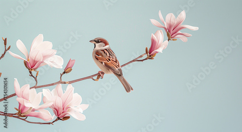 Spring, Sparrow, Magnolia Flower photo