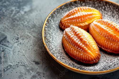 Classic French madeleine cookies, buttery and delicate, mini sponge cake baked in scallop mold photo