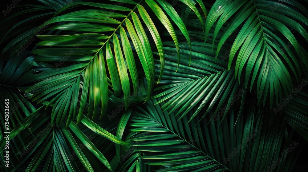 coconut leaves , abstract green dark texture, nature background, tropical leaf