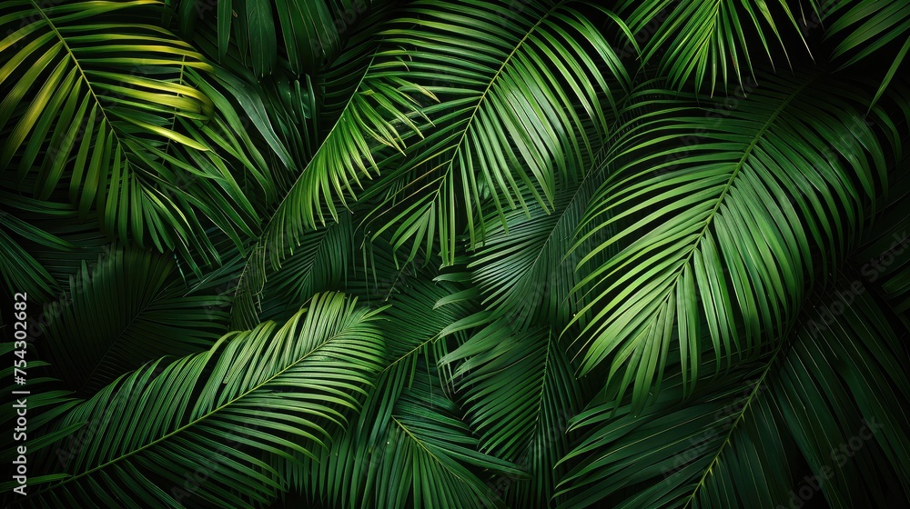 coconut leaves , abstract green dark texture, nature background, tropical leaf