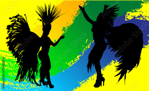 samba, baile, brasil, danza, carnaval, silueta, color, vector, pegatina, plumas, traje, ilustracion, angel, diablo	
