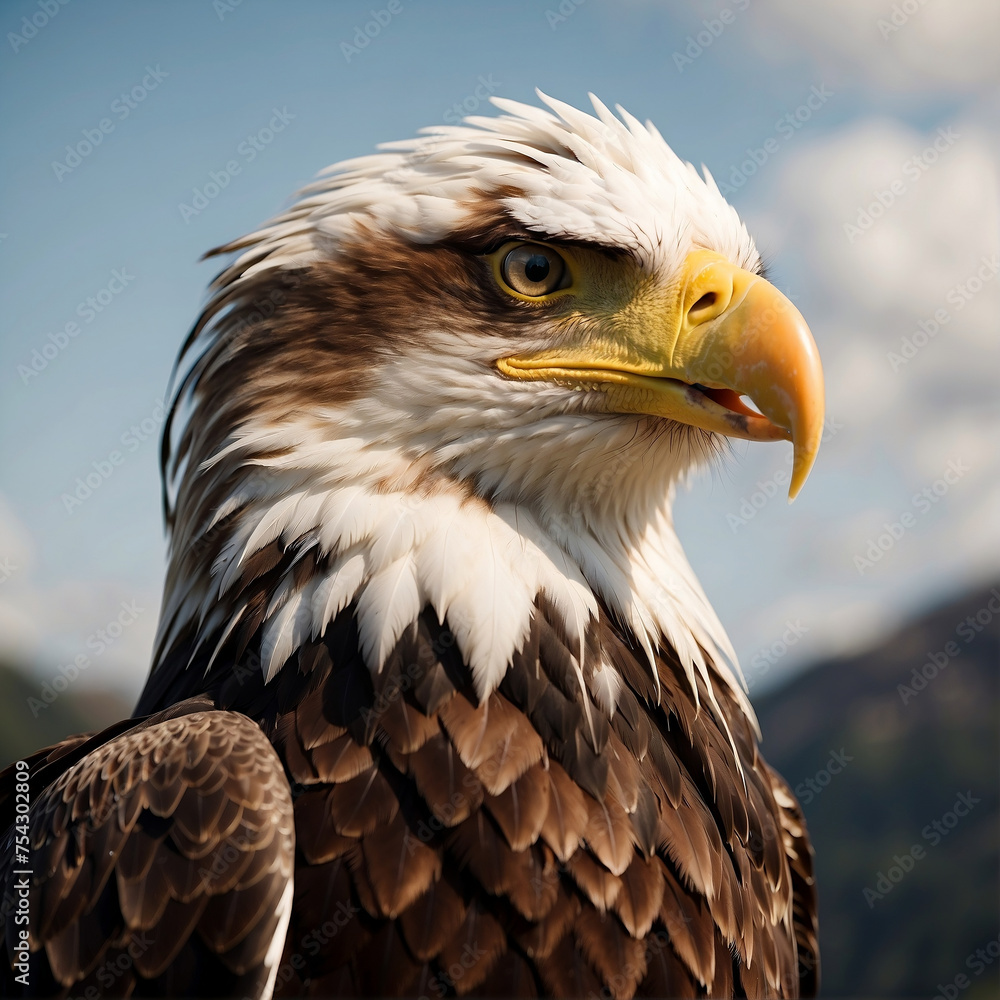 Portrait of a bald eagle. Head of serious concentrated bald eagle attentively looking around. Bald Headed Eagle, close up shot with blurred background Portrait of a bald eagle. Head of serious concentrated bald eagle attentively looking around. Bald Headed Eagle, close up shot with blurred background