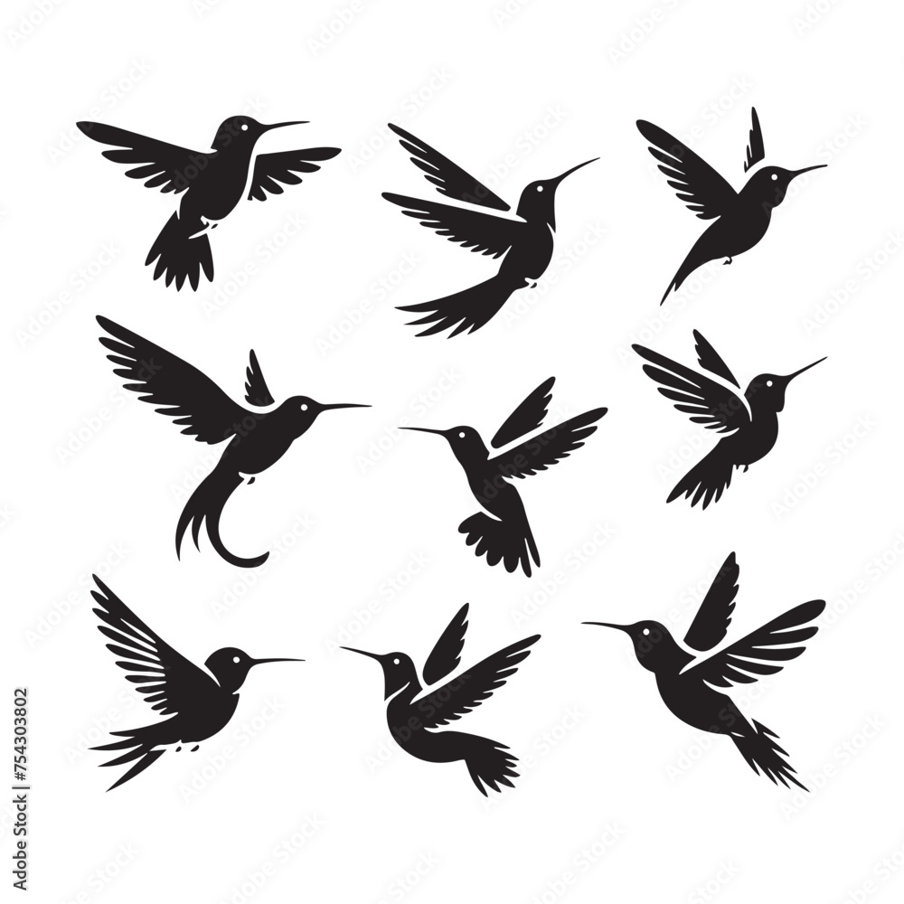 Fototapeta premium Minimalist Flight: Vector Hummingbird Silhouette - Capturing the Grace and Elegance of Nature's Tiny Aviator. Minimalist vector, hummingbird illustration.