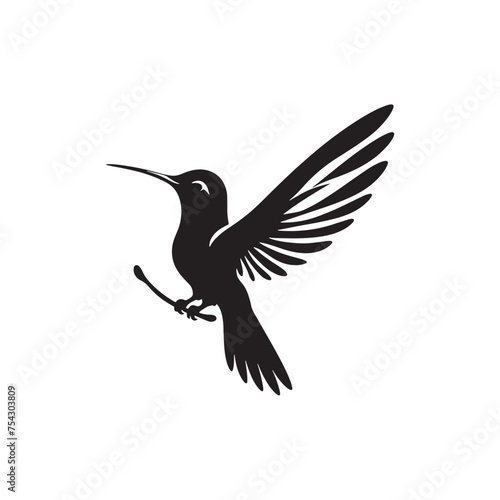 Minimalist Flight: Vector Hummingbird Silhouette - Capturing the Grace and Elegance of Nature's Tiny Aviator. Minimalist vector, hummingbird illustration.