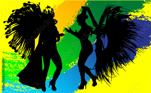 samba, baile, brasil, danza, carnaval, silueta, color, vector, pegatina, plumas, traje, ilustracion, angel, diablo	
