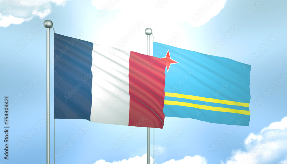France and Aruba Flag Together A Concept of Realations France and Aruba Flag Together A Concept of Realations