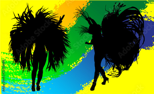 samba, baile, brasil, danza, carnaval, silueta, color, vector, pegatina, plumas, traje, ilustracion, angel, diablo	
