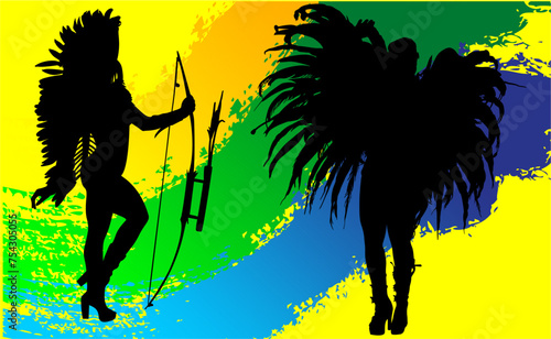 samba, baile, brasil, danza, carnaval, silueta, color, vector, pegatina, plumas, traje, ilustracion, angel, diablo	
