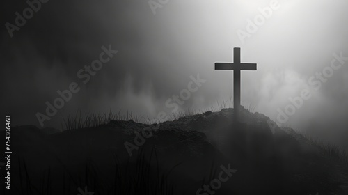 Silhouette of Cross with Background of Warm Sunrise