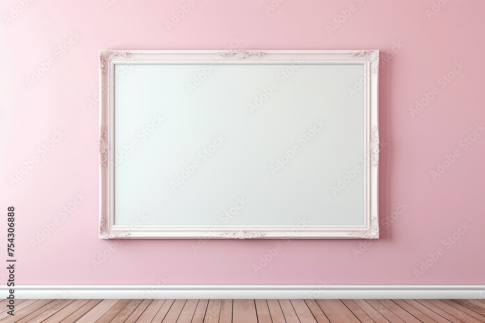 Behold the most perfect empty frame set against a soft color wall, a pristine space awaiting your creative vision. - obrazy, fototapety, plakaty 