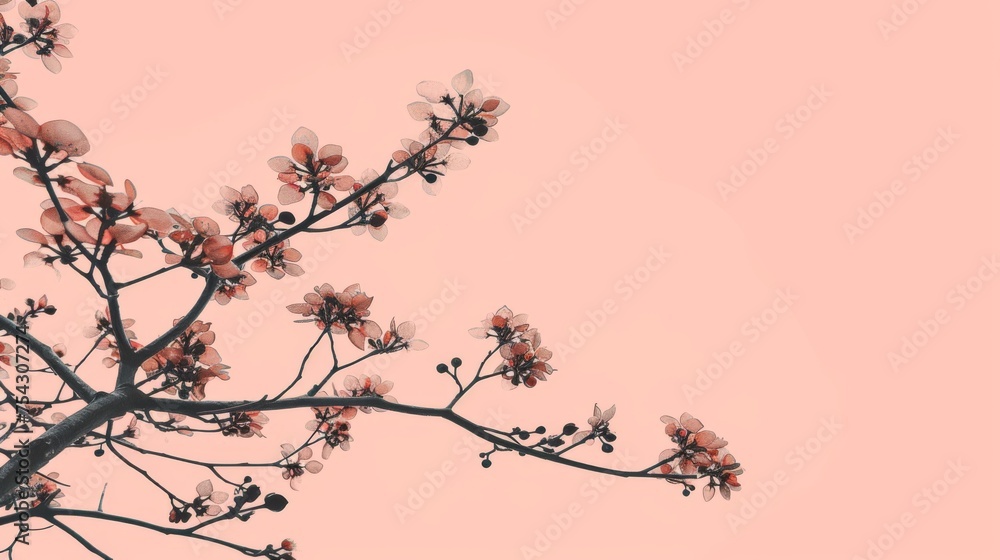 Fototapeta premium a close up of a tree with a pink sky in the background and a pink sky in the foreground.