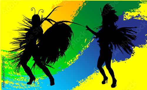 samba, baile, brasil, danza, carnaval, silueta, color, vector, pegatina, plumas, traje, ilustracion, angel, diablo	

