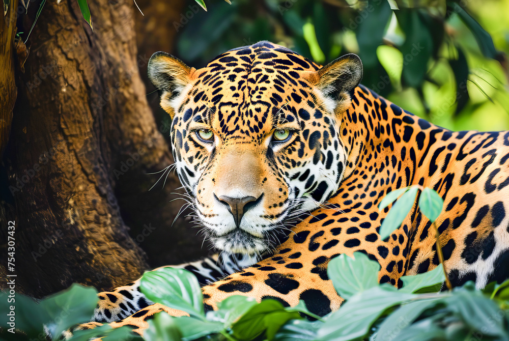 Portrait of Jaguar Panthera Onca in florest Portrait of Jaguar Panthera Onca in florest