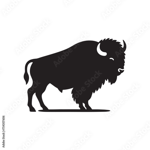 Bison Charge: Vector Silhouette Illustration of Majestic Bison in the Wild West Landscape. Ideal for Western-themed Designs. Bison vector.