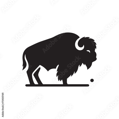 Bison Charge: Vector Silhouette Illustration of Majestic Bison in the Wild West Landscape. Ideal for Western-themed Designs. Bison vector.