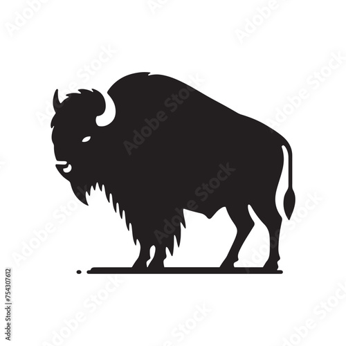 Bison Charge: Vector Silhouette Illustration of Majestic Bison in the Wild West Landscape. Ideal for Western-themed Designs. Bison vector.