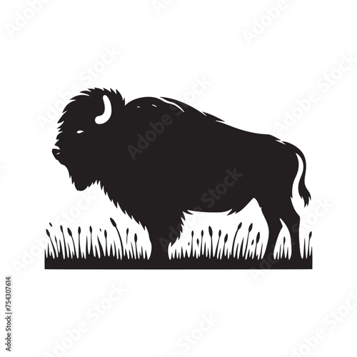Bison Charge: Vector Silhouette Illustration of Majestic Bison in the Wild West Landscape. Ideal for Western-themed Designs. Bison vector.