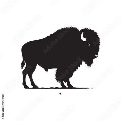Bison Charge: Vector Silhouette Illustration of Majestic Bison in the Wild West Landscape. Ideal for Western-themed Designs. Bison vector.