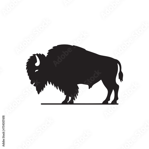 Bison Charge: Vector Silhouette Illustration of Majestic Bison in the Wild West Landscape. Ideal for Western-themed Designs. Bison vector.