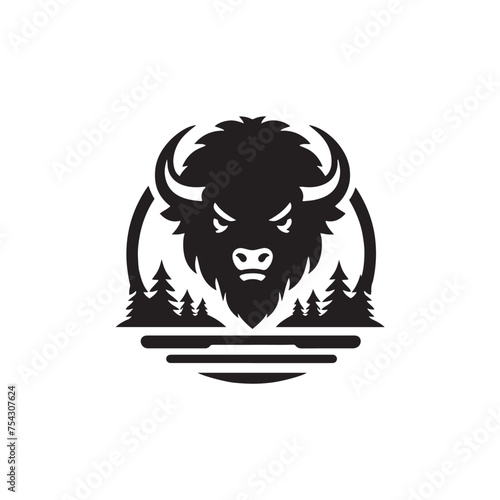 Bison Charge: Vector Silhouette Illustration of Majestic Bison in the Wild West Landscape. Ideal for Western-themed Designs. Bison vector.