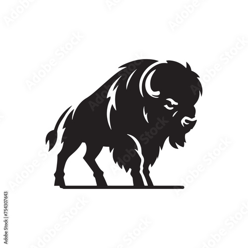 Bison Charge: Vector Silhouette Illustration of Majestic Bison in the Wild West Landscape. Ideal for Western-themed Designs. Bison vector.