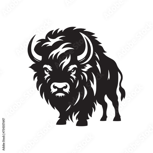 Bison Charge: Vector Silhouette Illustration of Majestic Bison in the Wild West Landscape. Ideal for Western-themed Designs. Bison vector.