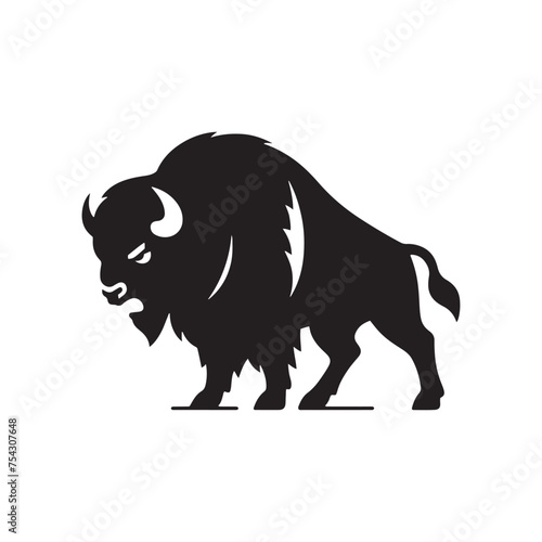 Bison Charge: Vector Silhouette Illustration of Majestic Bison in the Wild West Landscape. Ideal for Western-themed Designs. Bison vector.