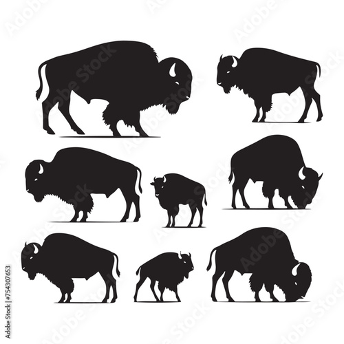 Bison Charge: Vector Silhouette Illustration of Majestic Bison in the Wild West Landscape. Ideal for Western-themed Designs. Bison vector.