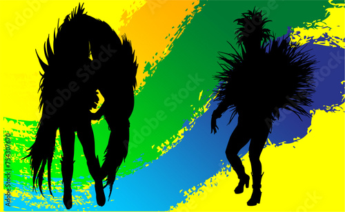 samba, baile, brasil, danza, carnaval, silueta, color, vector, pegatina, plumas, traje, ilustracion, angel, diablo	
